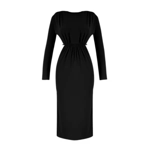 Trendyol Black Knitted Lined Window/Cut Out Detail Elegant Evening Dress