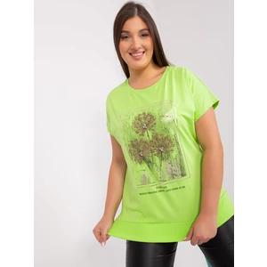 Light green blouse plus size with gemstone application
