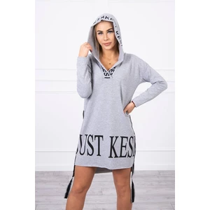 Dress with hood and print gray