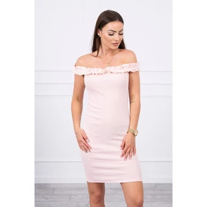 Off-the-shoulder dress with frills powdered pink