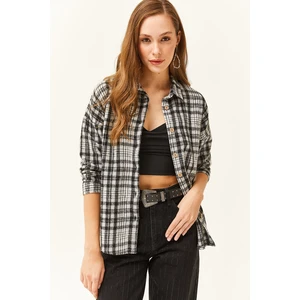 Olalook Women's Black and White Plaid Lumberjack Shirt