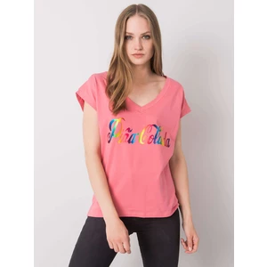 Pink t-shirt with a colorful print