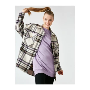 Koton Women's Purple Pocket Plaid Shacket