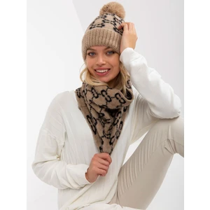 Beige and black lady's winter cap with pompom