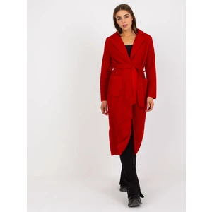 Merve OH BELLA red plush maxi coat with belt