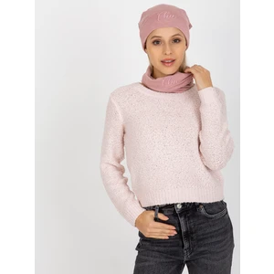 Light pink knitted cap and chimney