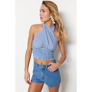 Trendyol Blue Striped Crop Woven Cross-Purchase See-through See-through Blouse