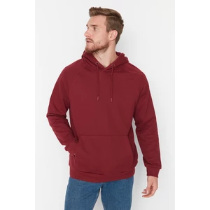 Trendyol Claret Red Men's Basic Regular Fit Hooded Raglan Sweatshirt with a soft pile inside the sleeves