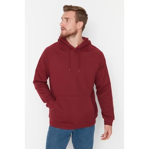 Trendyol Claret Red Men's Basic Regular Fit Hooded Raglan Sweatshirt with a soft pile inside the sleeves