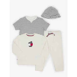 Tommy Hilfiger Sada dětského trička, mikiny, tepláků a čepice v modro-bílé a krémo - Kluci
