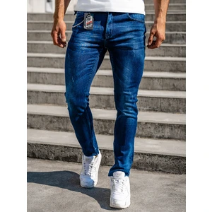 Tmavomodré pánske rifľové joggery regular fit s opaskom Bolf 80029W0