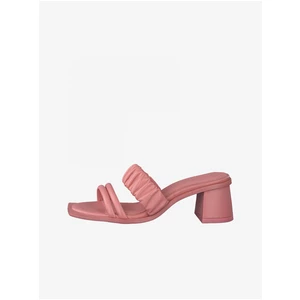 Růžové kožené pantofle na podpatku Tamaris - Dámské
