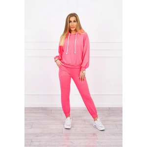 Sweatshirt set with a hood pink neon