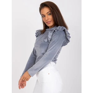 Eugenie gray velor blouse with flounces