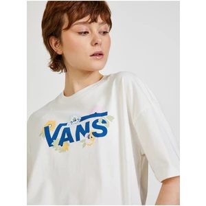 Bílé dámské vzorované tričko VANS - Dámské