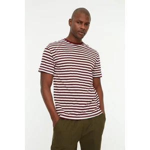 Trendyol Claret Red Men's Relaxed Fit Crew Neck Short Sleeve Striped T-Shirt