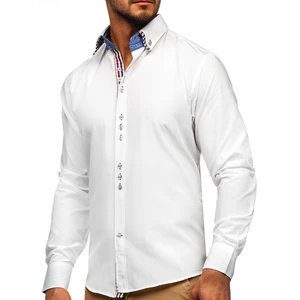 Cămașă elegantă cu mâneca lungă pentru bărbat albă Bolf 0926