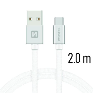 Datový kabel Swissten Textile USB / USB-C 2 M, silver