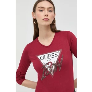 Červené dámské tričko s dlouhým rukávem Guess Icon - Dámské