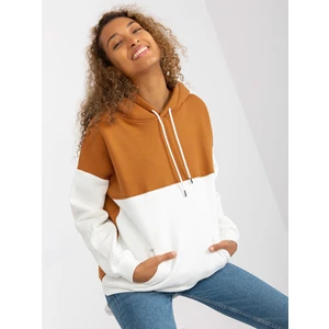 RUE PARIS light brown and ecru basic kangaroo sweatshirt RUE PARIS