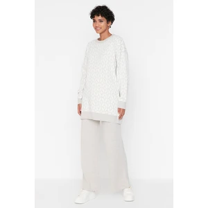 Trendyol Beige Geometric Pattern Sweater-Pants Knitwear Set