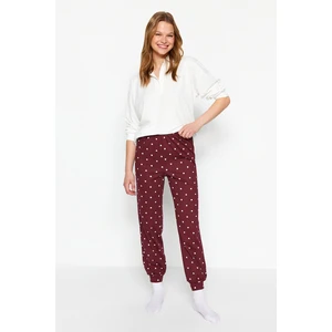 Trendyol Claret Red 100% Cotton Heart Polka Dot Knitted Pajama Bottoms