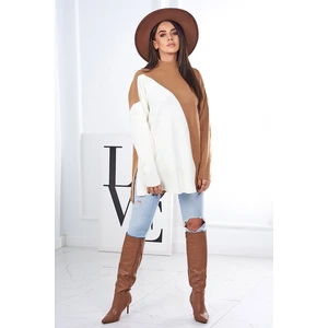 Sweater with longer back camel + ecru