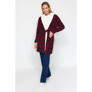 Trendyol Red Checked Fleece Knitted Dressing Gown