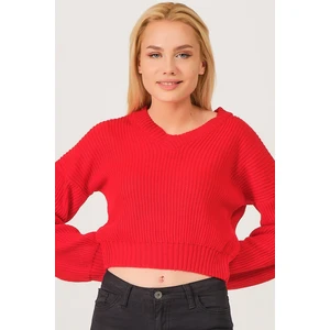 Z3034 DEWBERRY WOMEN'S V COLLAR SWEATER-RED