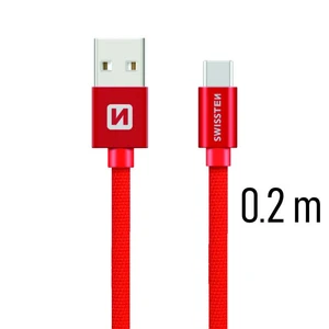 Datový kabel Swissten Textile USB/USB-C, 0,2m, červený