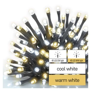 Vianočné osvetlenie EMOS 80 LED reťaz, 8 m, vonkajšia aj vnútorná, teplá/studená biela, časovač (D4AN04) LED reťaz • studená/teplá biela farba • 8 m •