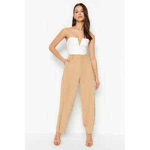 Trendyol Brown Straight Weave High Waist Trousers