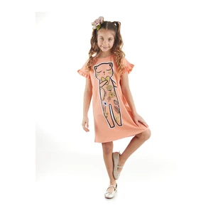 Mushi Floral Cat Cotton Girls' Salmon Dress