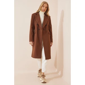 Happiness İstanbul Women's Brown Masculine Style Stamp Coat