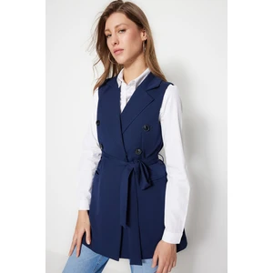 Trendyol Navy Blue Tie Waist Detail Woven Lined Vest