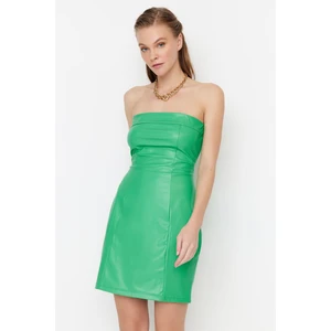 Trendyol Green Strapless Faux Leather Evening Dress