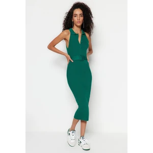 Trendyol Emerald Green With a Belt, Midi Knitwear Dress