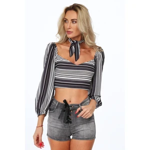 Short dark blue blouse with stripes