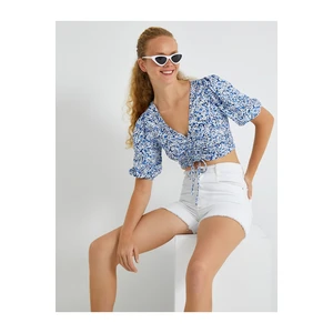 Koton Crop Blouse V-Neck Pleated
