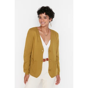 Trendyol Oil Green Padded Pocket Detailed Knitwear Cardigan