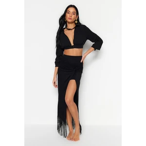 Trendyol Black Maxi Knitted Skirt With Tassels