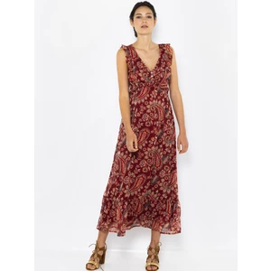 Burgundy Patterned Maxi Dress CAMAIEU - Women