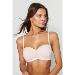 Trendyol Light Pink Corduroy Fixed Bucket Strapless Bra with Detachable Straps