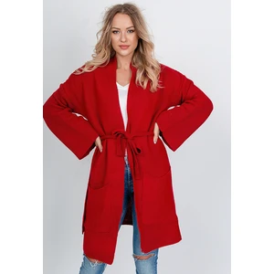 Long women's sweater with pockets - red,