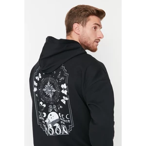 Trendyol Black Men's Oversize Hoodie. Space Printed Cotton Sweatshirt with a Soft Pile Interior