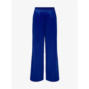 Tmavě modré dámské saténové široké kalhoty ONLY Victoria - Dámské