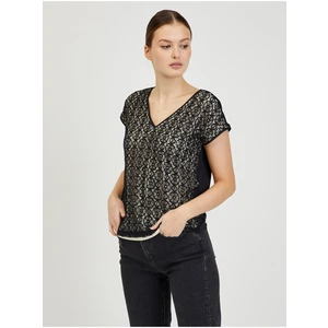 Beige-Black Women's Lace T-Shirt ORSAY - Women