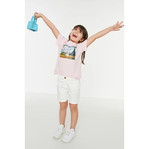 Trendyol White Basic Gabardine Girls Woven Shorts & Bermuda