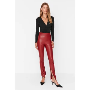 Trendyol Burgundy Slit Detailed Faux Leather Leggings