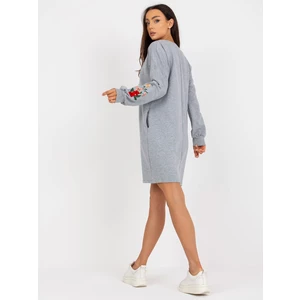 RUE PARIS grey sweatshirt dress with embroidery and pockets